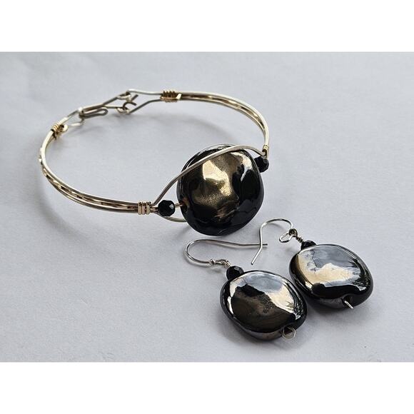 Sterling Silver Handmade Artisan Jewelry Set. Bracelet & Earrings. Size 7 - Picture 1 of 7
